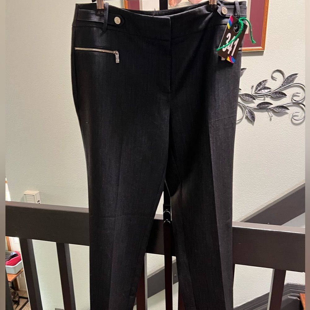 Calvin Klein Black Ankle Cropped Pants Modern Zipper Accents Inseam30” #DP341